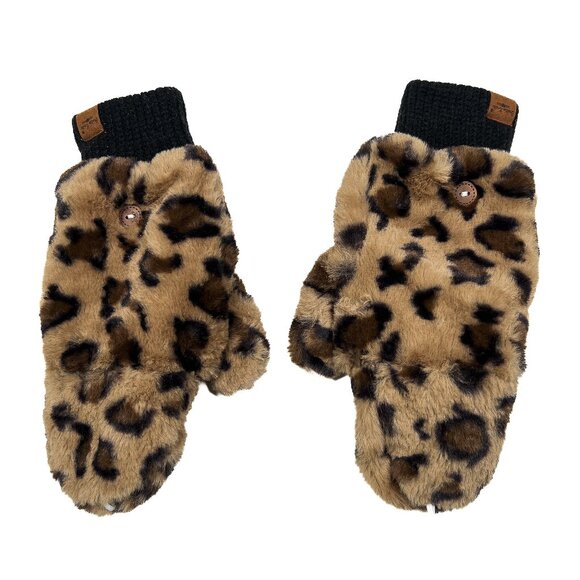 Britt's Knits Leopard Print Convertible Mittens Plush Vegan Fur Gloves - OS - Picture 7 of 7